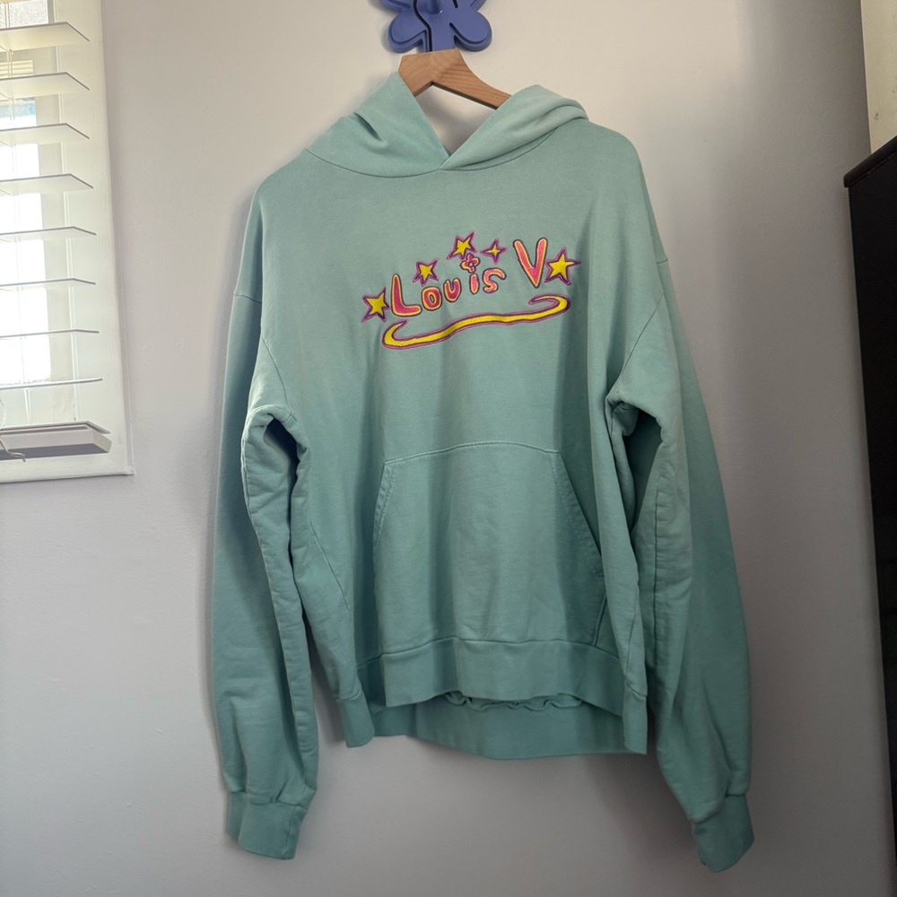 Mega Yacht Large Louis V Hoodie Pullover Light Blue Oversized Lounge